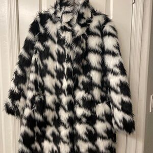 Tyler Houndstooth Faux Fur Coat